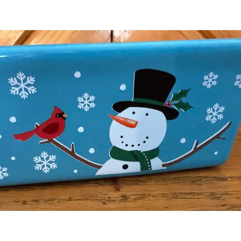 Nantucket Snowman Cardinal Mini Loaf Pan Christmas Stoneware Baker Dish
